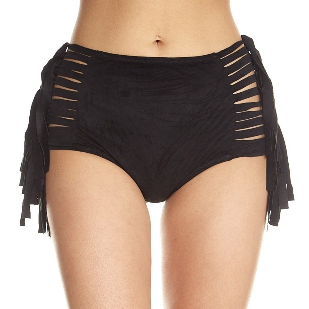 iHeartRaves Suede Side Fringe High Waisted Bottoms